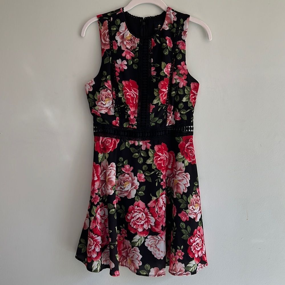 Disney Princess Black and Rose Sleeveless‎ Fit and Flare Eyelet Dress Size Small